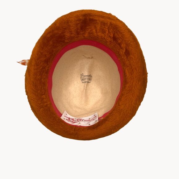 Vintage 60s 2 Tone White Rust Brown Breton Pinched Crown Fedora Hat Mod Bellini - Picture 14 of 14